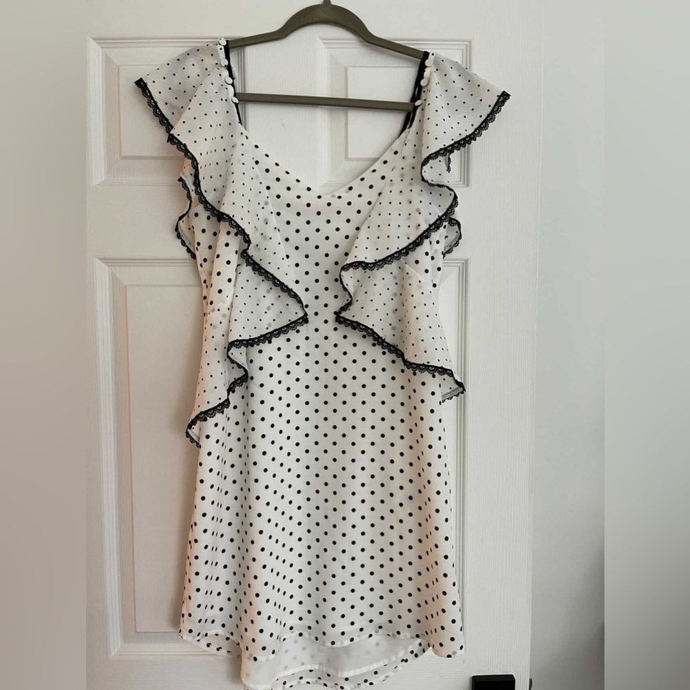 Adelyn Rae White Polka Dot Dress Size S